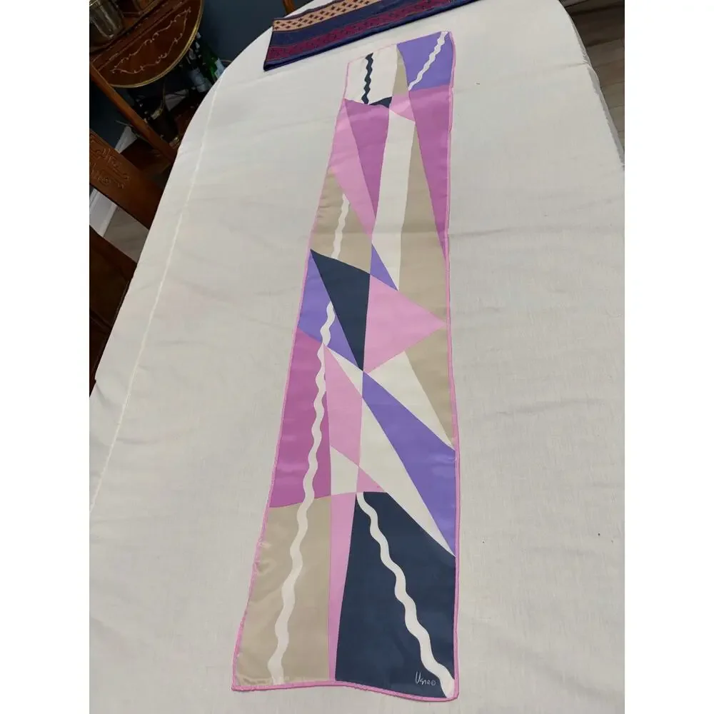 Authentic Vintage Vera Rectangular Silk Purple Pink Silk Scarf